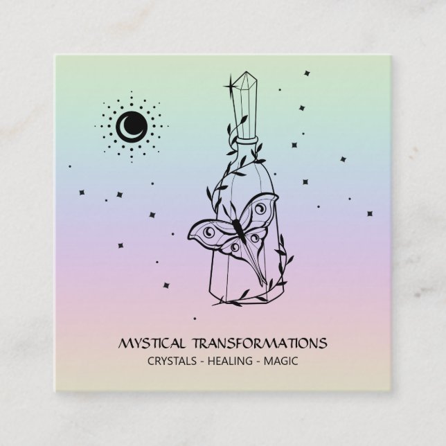 *~* Butterfly Moth Magic Boho Potion Rainbow Square Business Card (Front)