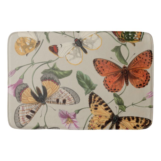 Butterfly Moth Nature Collection Drawing Bath Mat (Front)