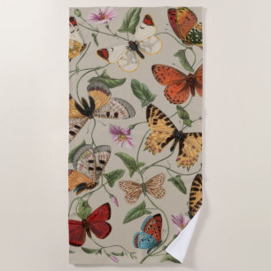 Butterfly Moth Nature Collection Drawing Beach Towel