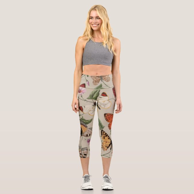 Butterfly Moth Nature Collection Drawing Capri Leggings (Front)