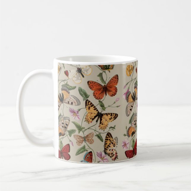 Butterfly Moth Nature Collection Drawing Coffee Mug (Left)