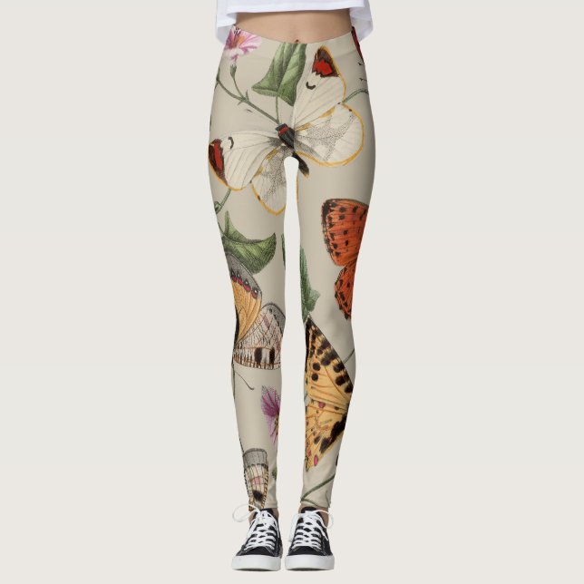 Butterfly Moth Nature Collection Drawing Leggings (Front)