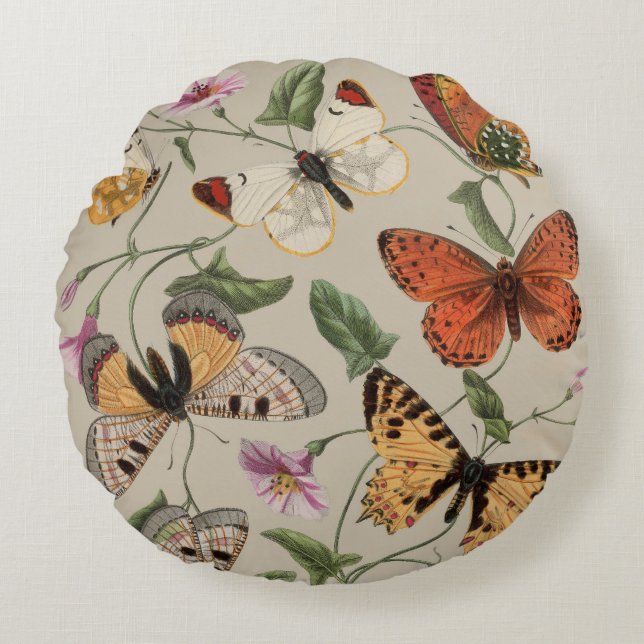 Butterfly Moth Nature Collection Drawing Round Pillow (Front)
