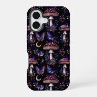 Butterfly Mushroom Floral Dark Witchy Pattern