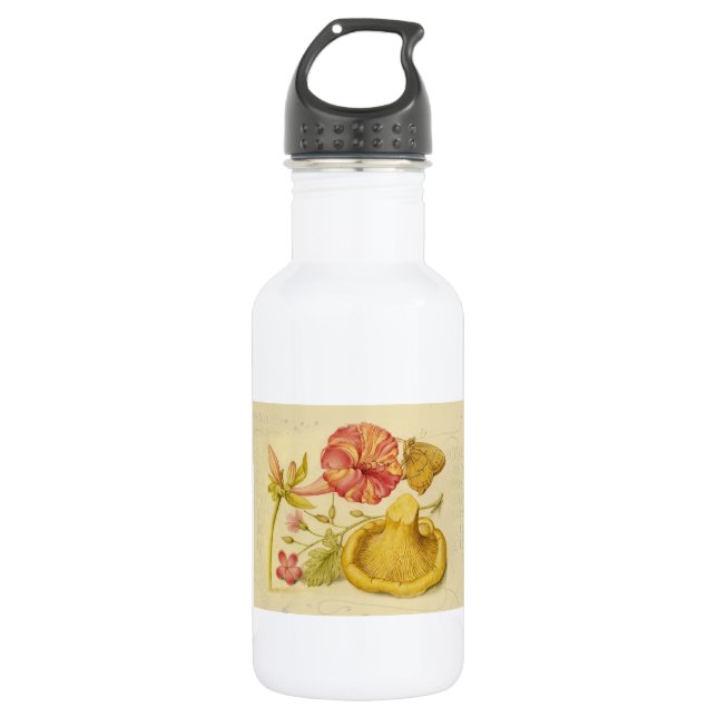Butterfly Mushroom Flower Watercolor Painting 532 Ml Water Bottle (Front)
