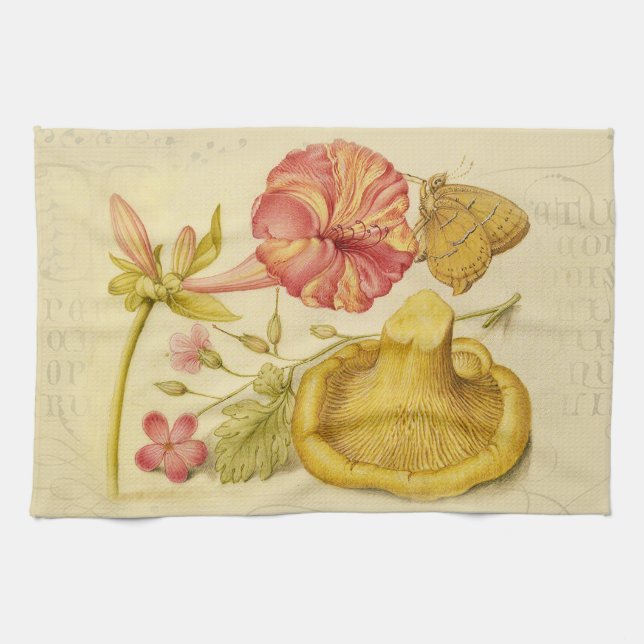 Butterfly Mushroom Flower Watercolor Painting Kitchen Towel (Horizontal)