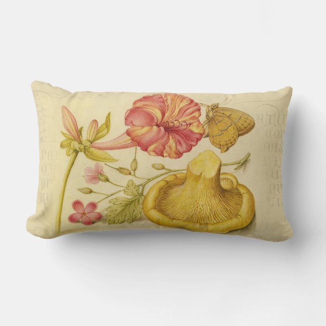 Butterfly Mushroom Flower Watercolor Painting Lumbar Pillow (Front)