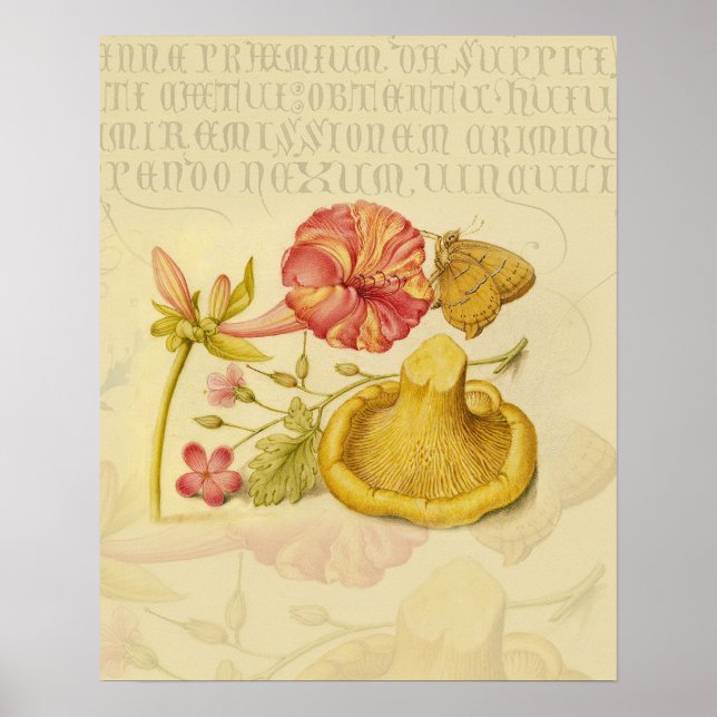Butterfly Mushroom Flower Watercolor Painting Poster (Front)