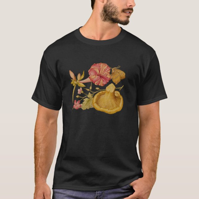 Butterfly Mushroom Flower Watercolor Painting T-Shirt (Front)