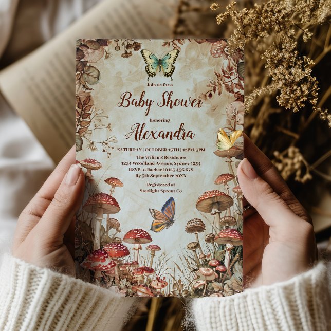 Butterfly Mushroom Woodland Nature Baby Shower Invitation (Creator Uploaded)