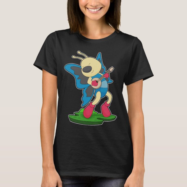 Butterfly Musician Guitar Music T-Shirt (Front)