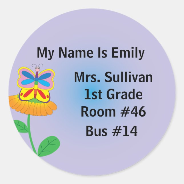 Butterfly Nametag Classic Round Sticker (Front)