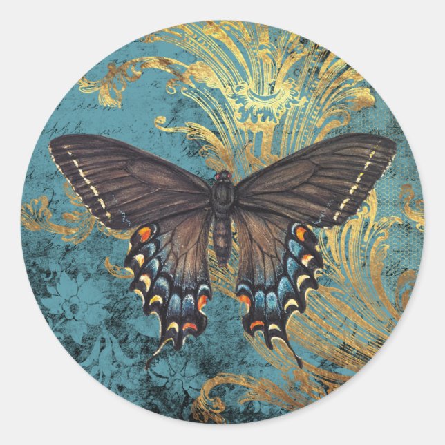Butterfly New Wave Blue Vintage  Classic Round Sticker (Front)