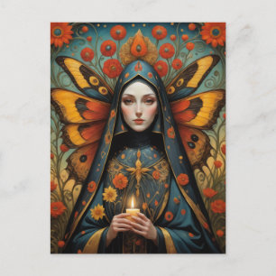 Butterfly Nun Holding Candle Postcard
