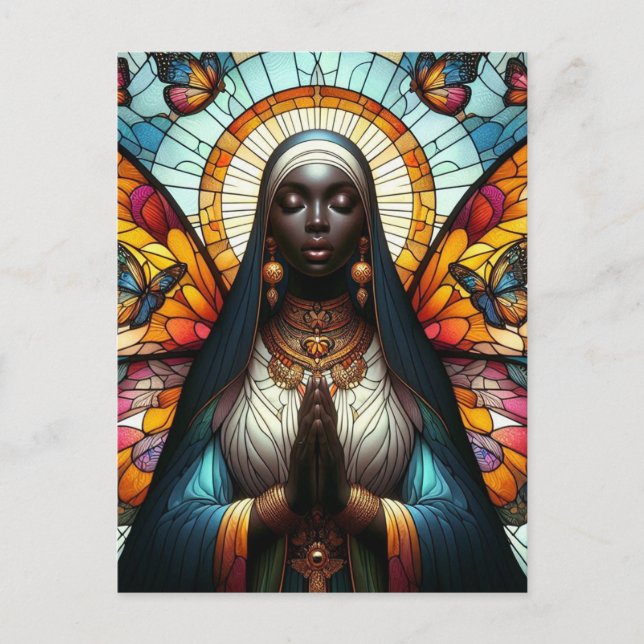 Butterfly Nun Stained Glass Postcard (Front)