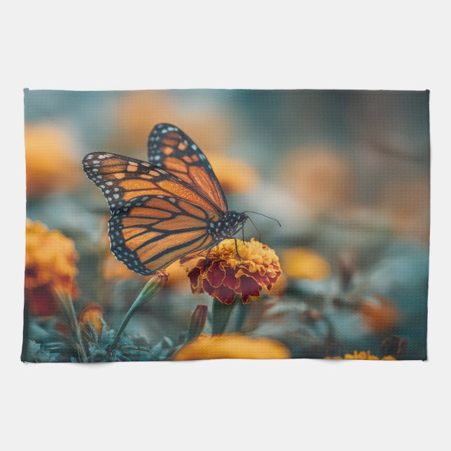 Butterfly on a Marigold Kitchen Towel (Horizontal)