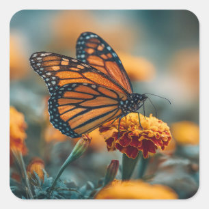 Butterfly on a Marigold Square Sticker