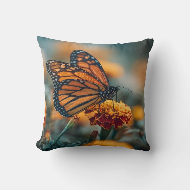 Butterfly on a Marigold Throw Pillow (Front)