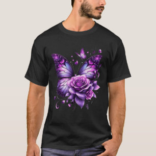 Butterfly On A Purple Coloured Rose Flower Butterf T-Shirt