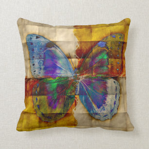 Butterfly on Antique Chequered Pattern Throw Pillow