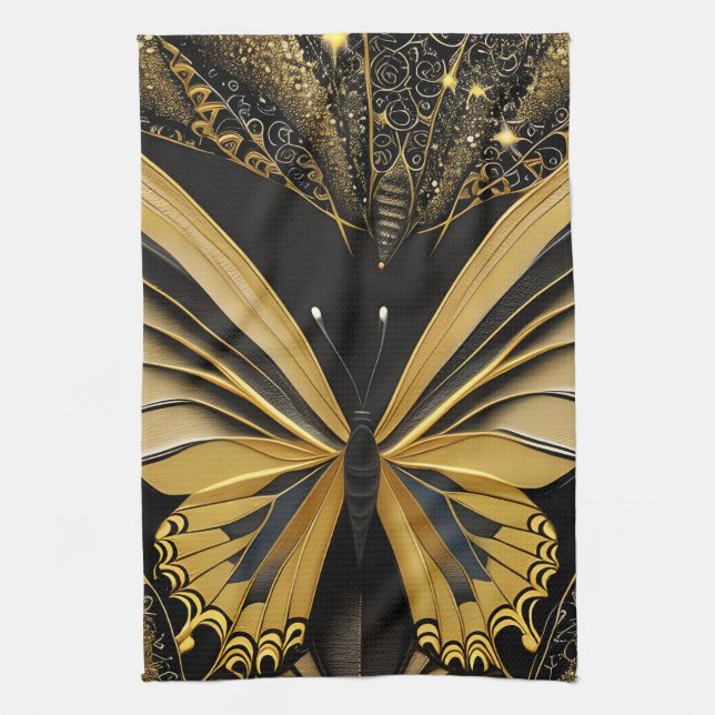 Butterfly on Black Kitchen Towel (Vertical)