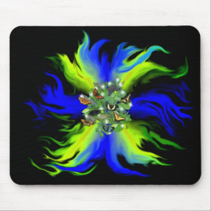 Butterfly on blue green Rainbow with stars, drops Mouse Pad