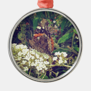 Butterfly on Butterfly Bush Metal Ornament