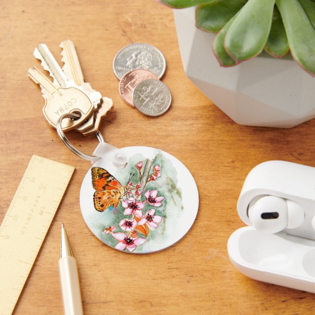 Butterfly on cherry blossoms keychain (Desk)