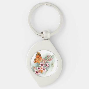 Butterfly on cherry blossoms keychain