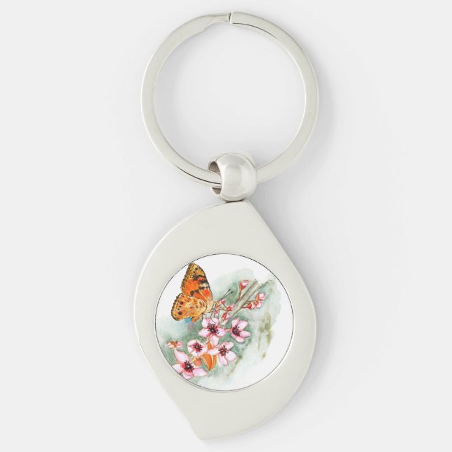 Butterfly on cherry blossoms keychain (Front)
