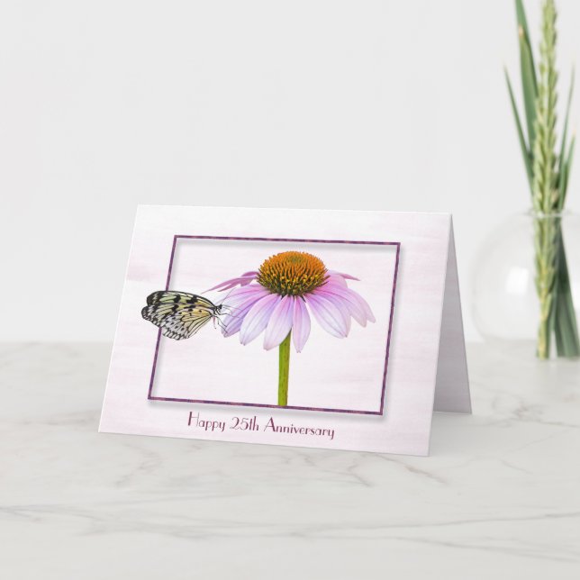Butterfly on Cone Flower 25th Anniversary Card (Front)