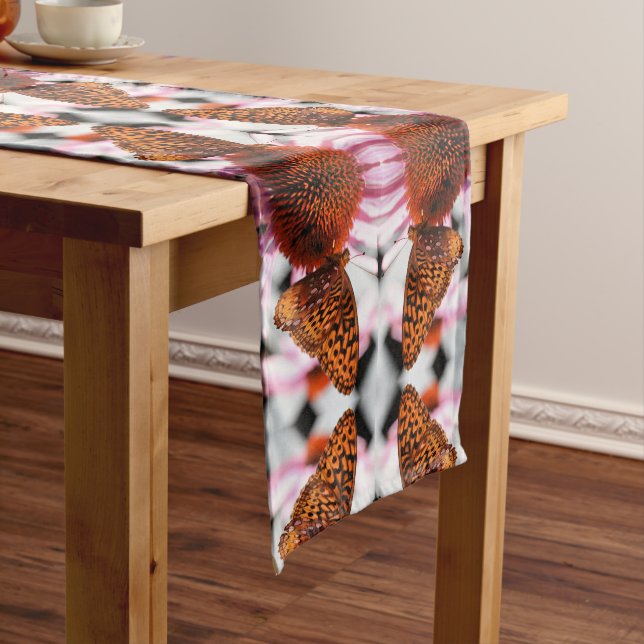 Butterfly On Coneflower Abstract Pattern  Short Table Runner (In Situ)