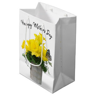 Butterfly On Daffodil Bouquet Medium Gift Bag