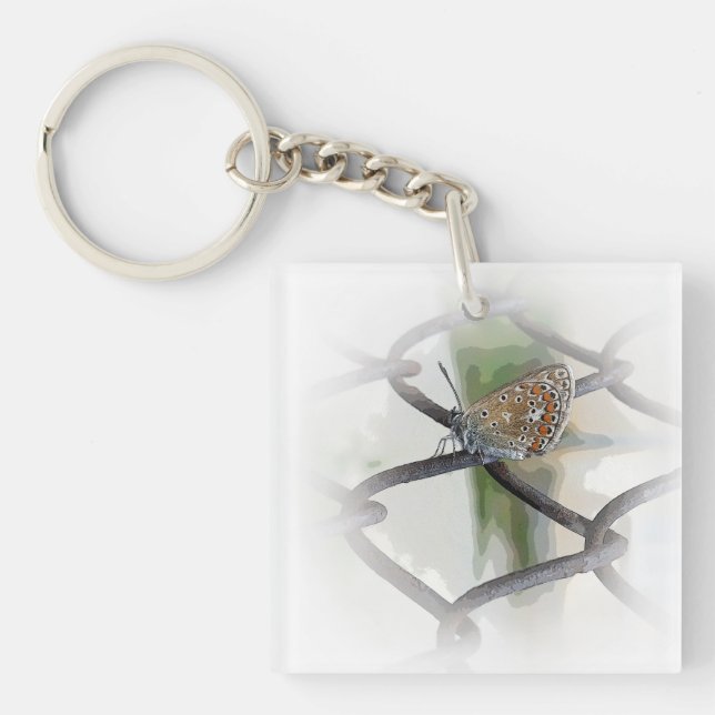 butterfly on fence keychain (Front)