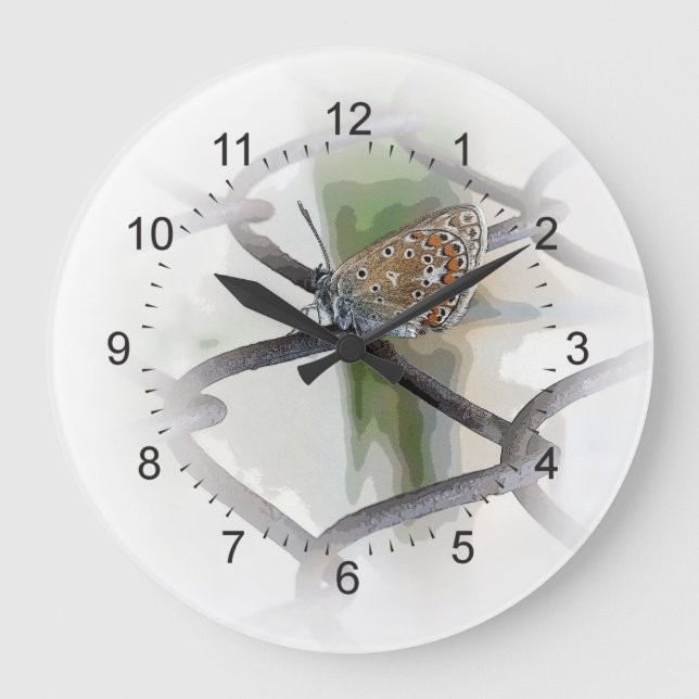 butterfly on fence large clock (Front)