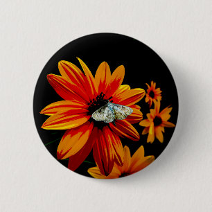 Butterfly on Fiery Orange Flower – Bold Nature Art 2 Inch Round Button