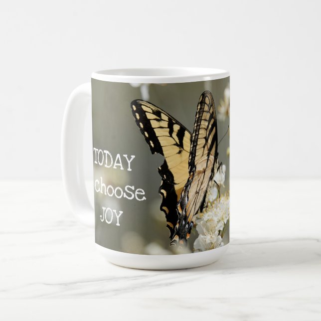 Butterfly on Floral: Today I Choose Joy Coffee Mug (Front Left)