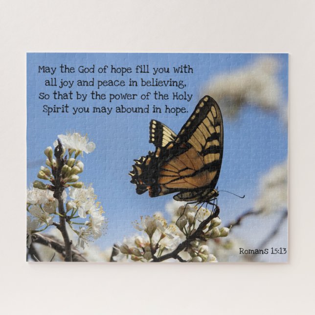 Butterfly on Florals w/ Bible verse about hope Jigsaw Puzzle (Horizontal)