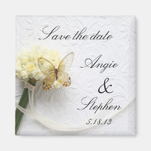 butterfly on flower bouquet save the date magnet
