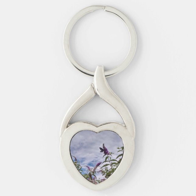 Butterfly on Flower Heart Keychain (Front)