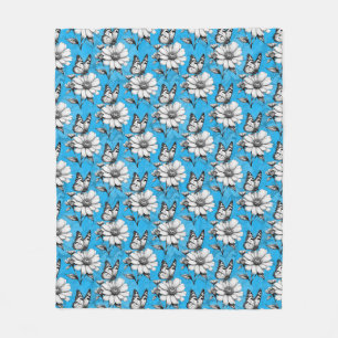 Butterfly On Flower Pattern Blue Design Fleece Blanket
