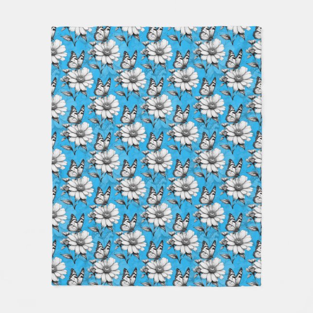 Butterfly On Flower Pattern Blue Design   Fleece Blanket (Front)