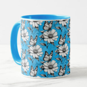 Butterfly On Flower Pattern Blue Design   Mug