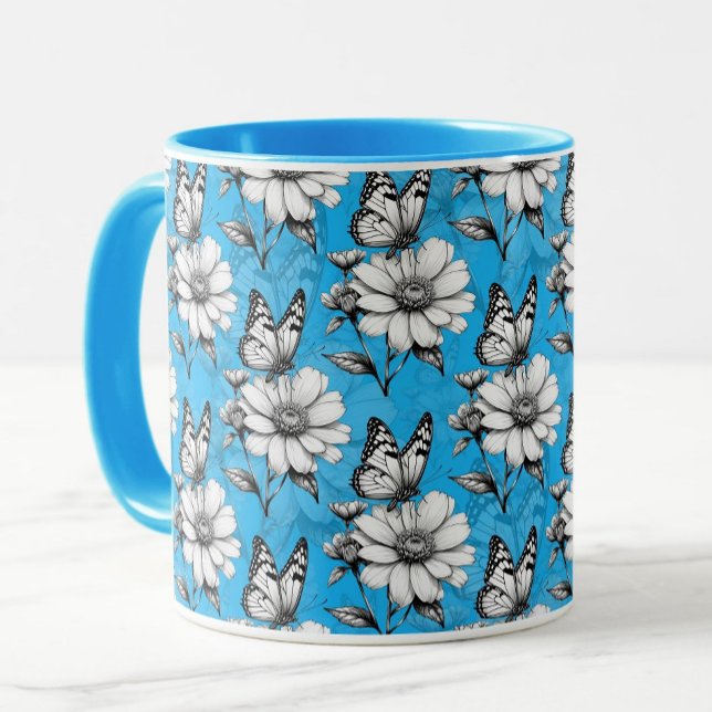 Butterfly On Flower Pattern Blue Design   Mug (Creator Uploaded)