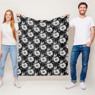 Butterfly On Flower Pattern Design - Black Fleece Blanket