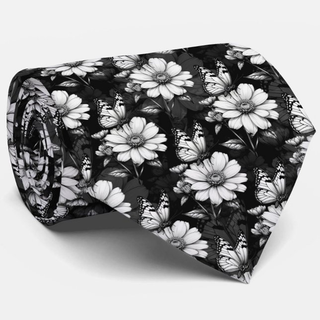 Butterfly On Flower Pattern Design - Black  Tie (Creator Uploaded)
