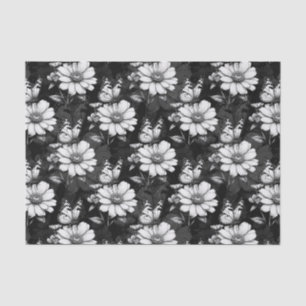 Butterfly On Flower Pattern Design - Black  Tissue Paper