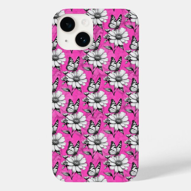 Butterfly On Flower Pattern Pink Design   Case-Mate iPhone Case (Back)