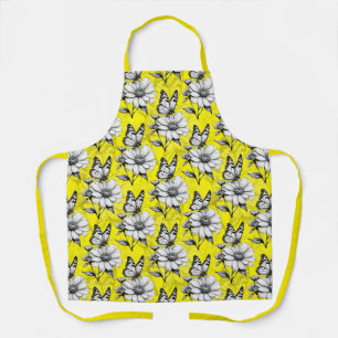 Butterfly On Flower Pattern Yellow Design Apron