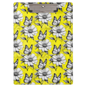 Butterfly On Flower Pattern Yellow Design Clipboard